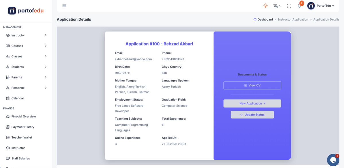 Teacher application review
